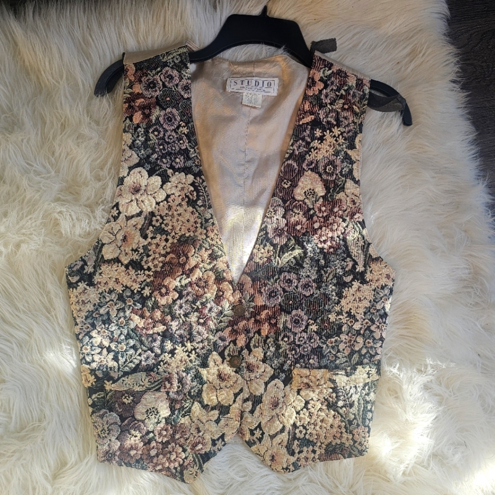 Floral brocade vest